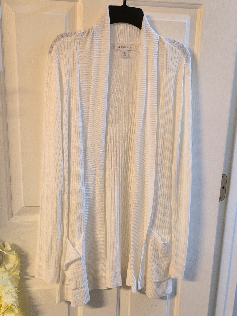 Liz Claiborne White Open-Front Ribbed Cardigan Sweater - Picture 1 of 5